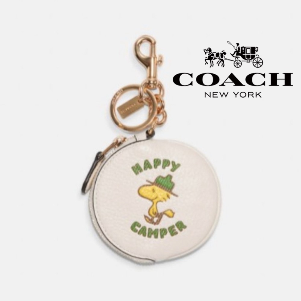 Coach X Peanuts Circular Pouch Bag Charm Woodstock Coin Wallet Purse Keychain - Picture 1 of 6